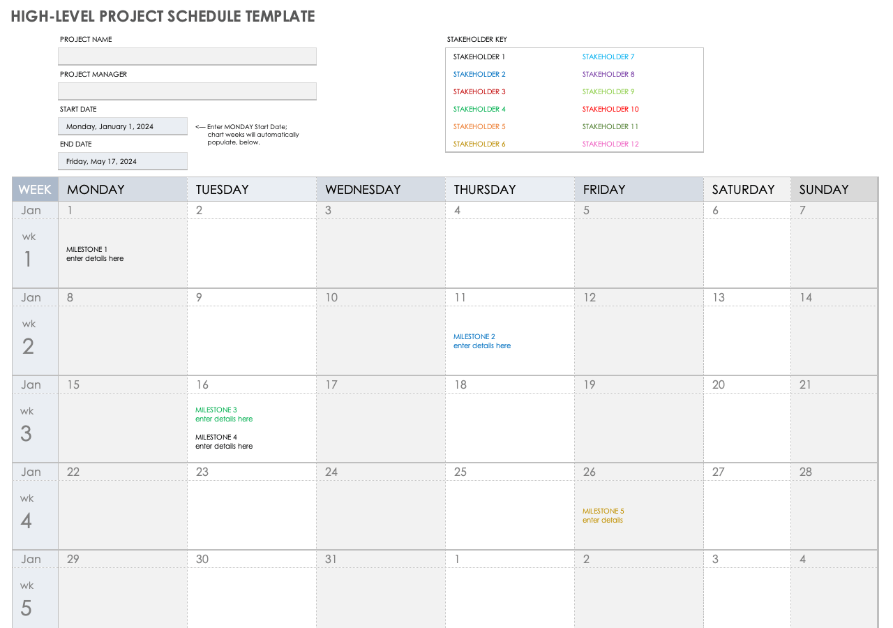 High-Level Project Schedule Template