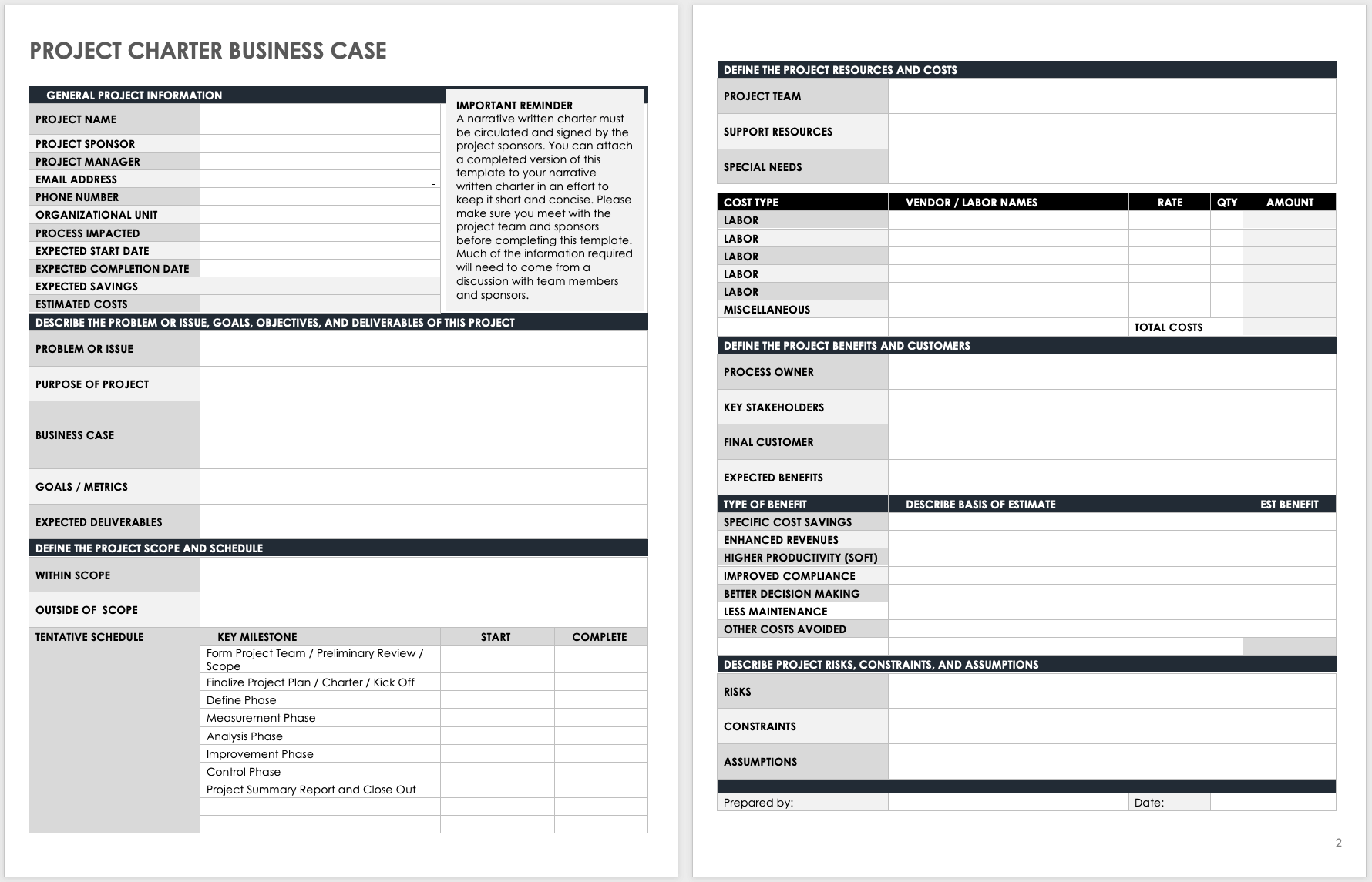 Project Charter Business Case Template Atualizado