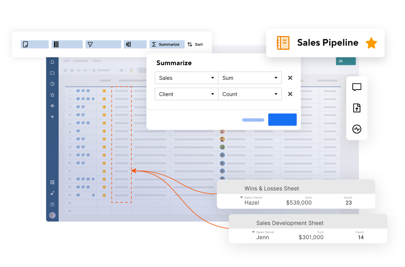 product UI showing reports features