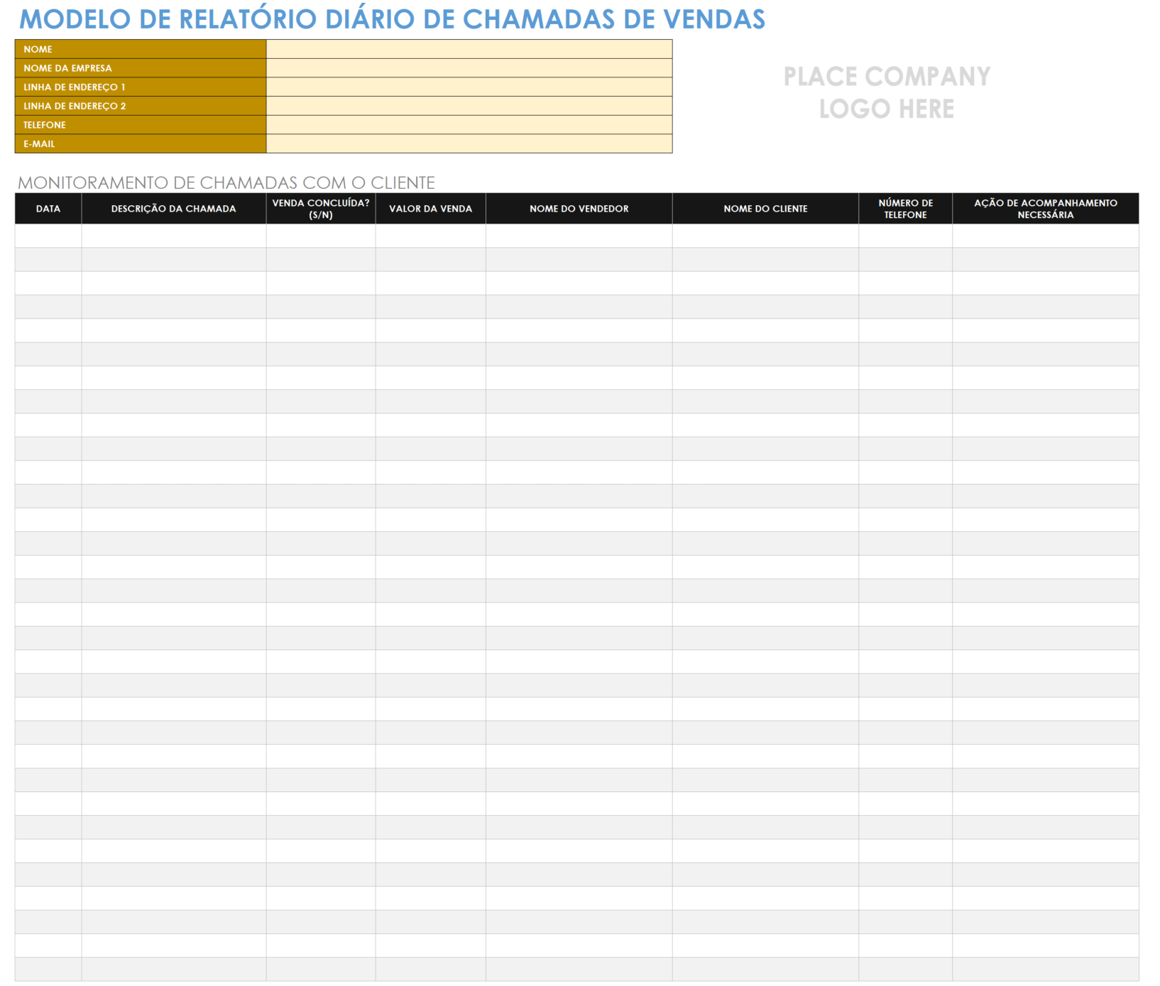  modelo de relatório de chamadas de vendas diárias