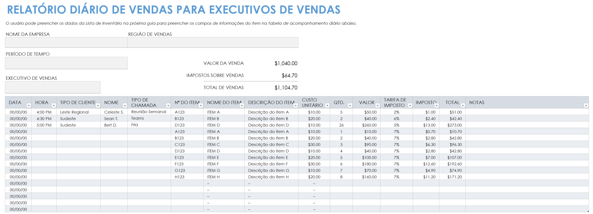 modelo de relatório diário de vendas para executivo de vendas