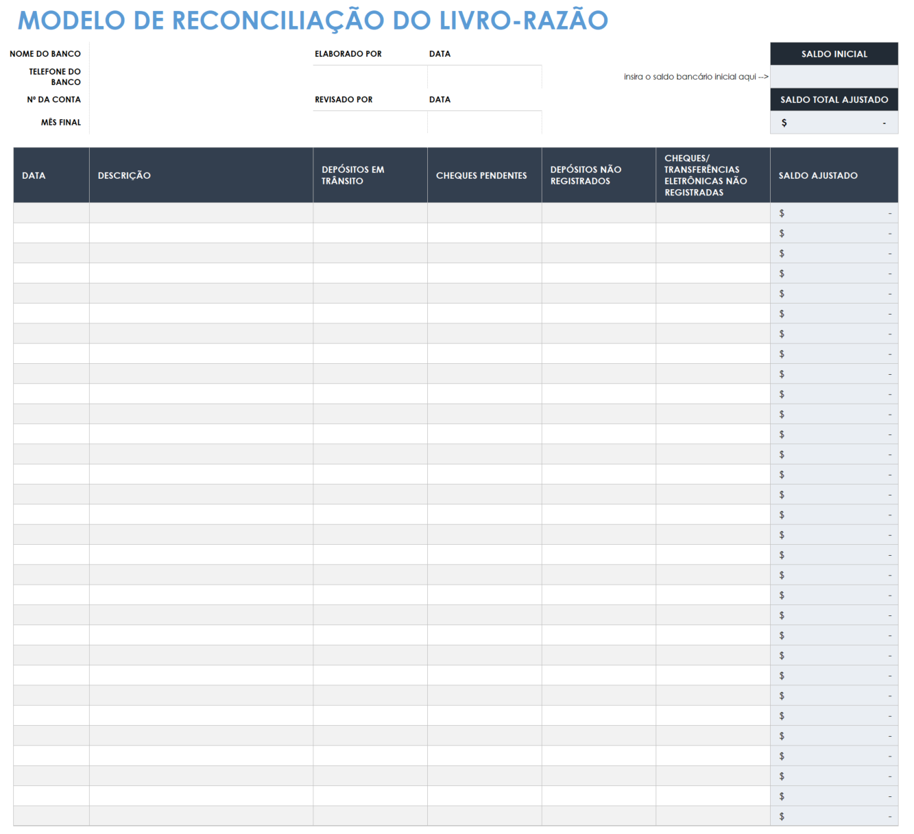  modelo de reconciliação de contabilidade geral