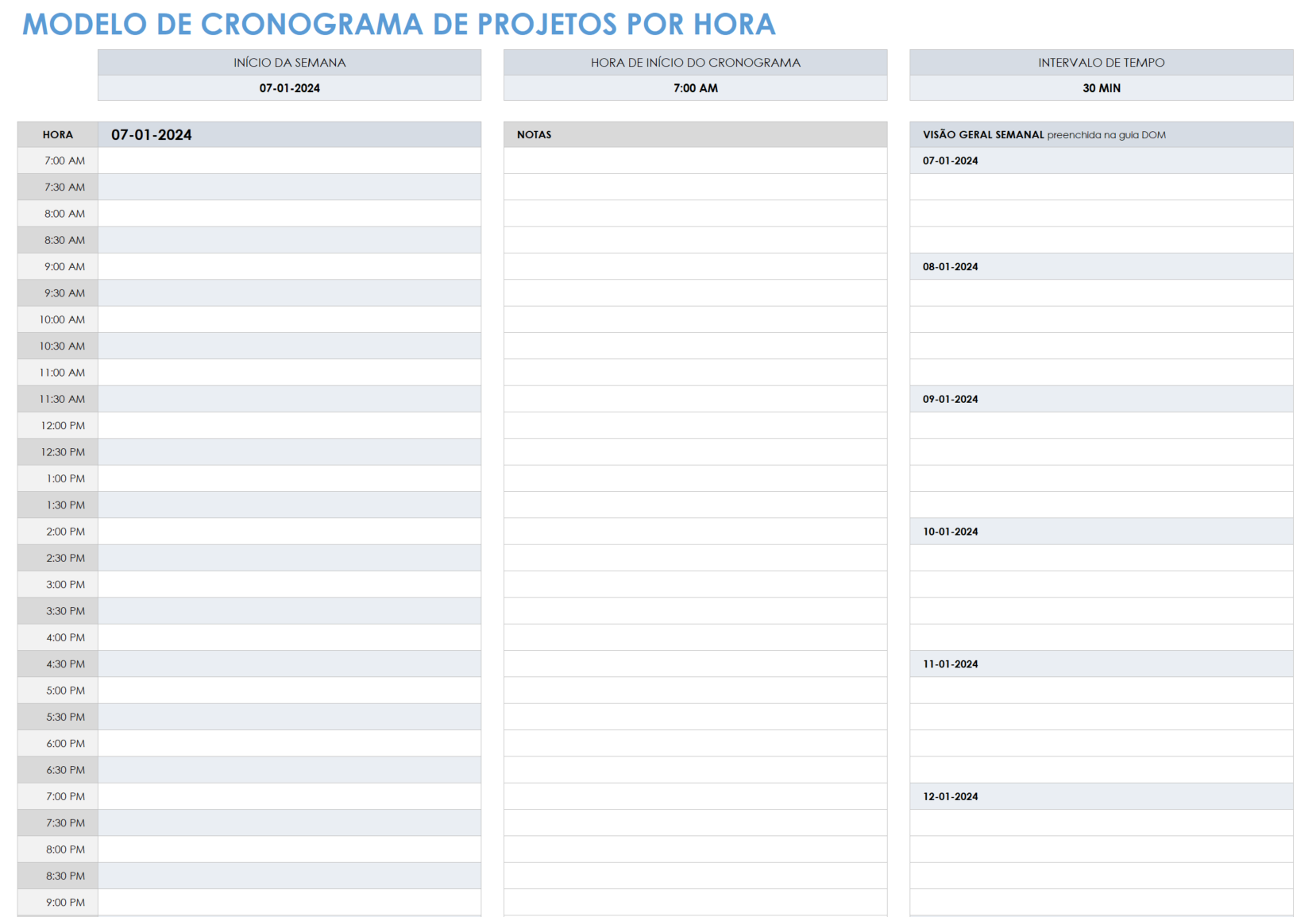 modelo de cronograma de projeto por hora