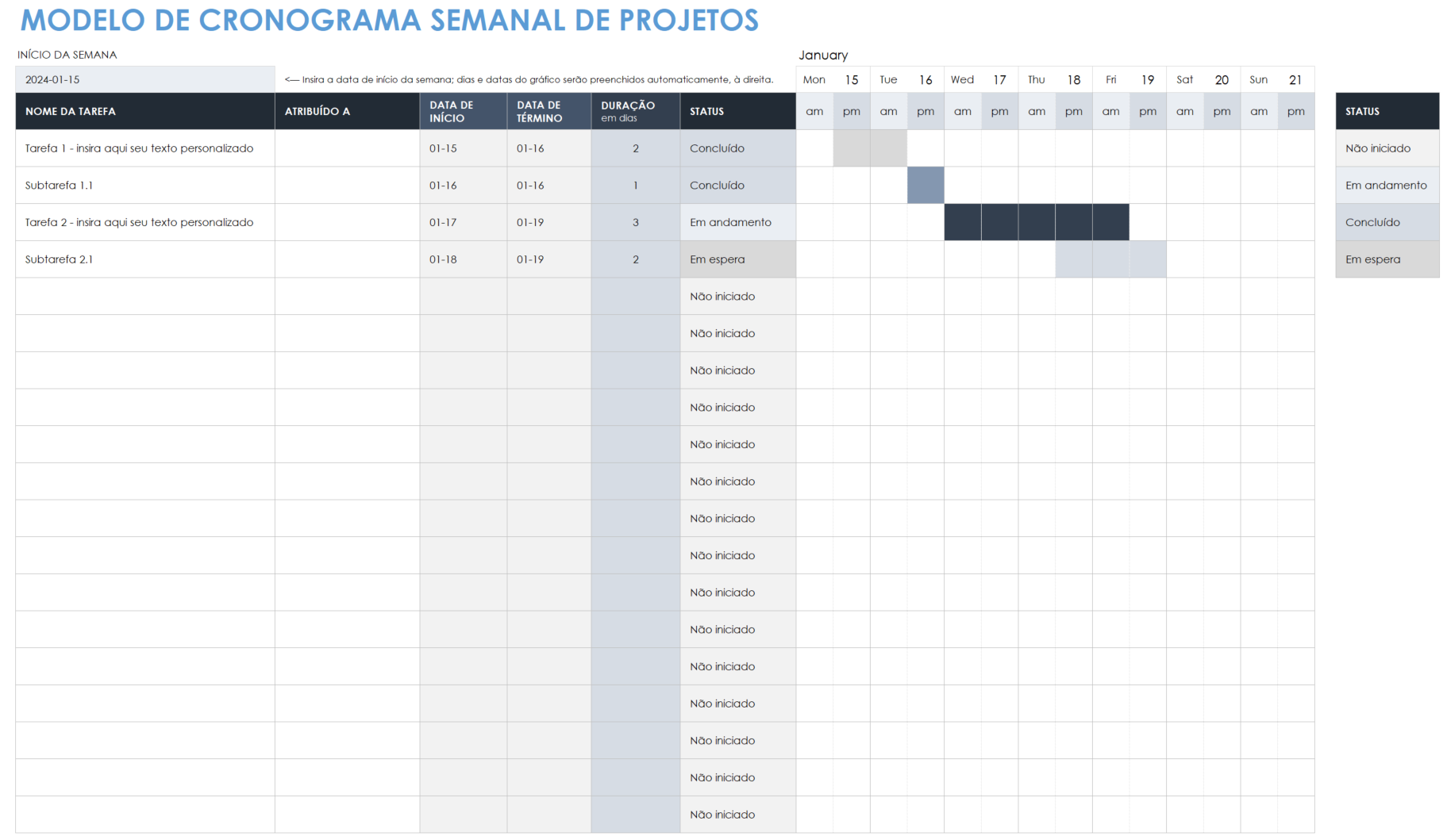  modelo de cronograma de projeto semanal