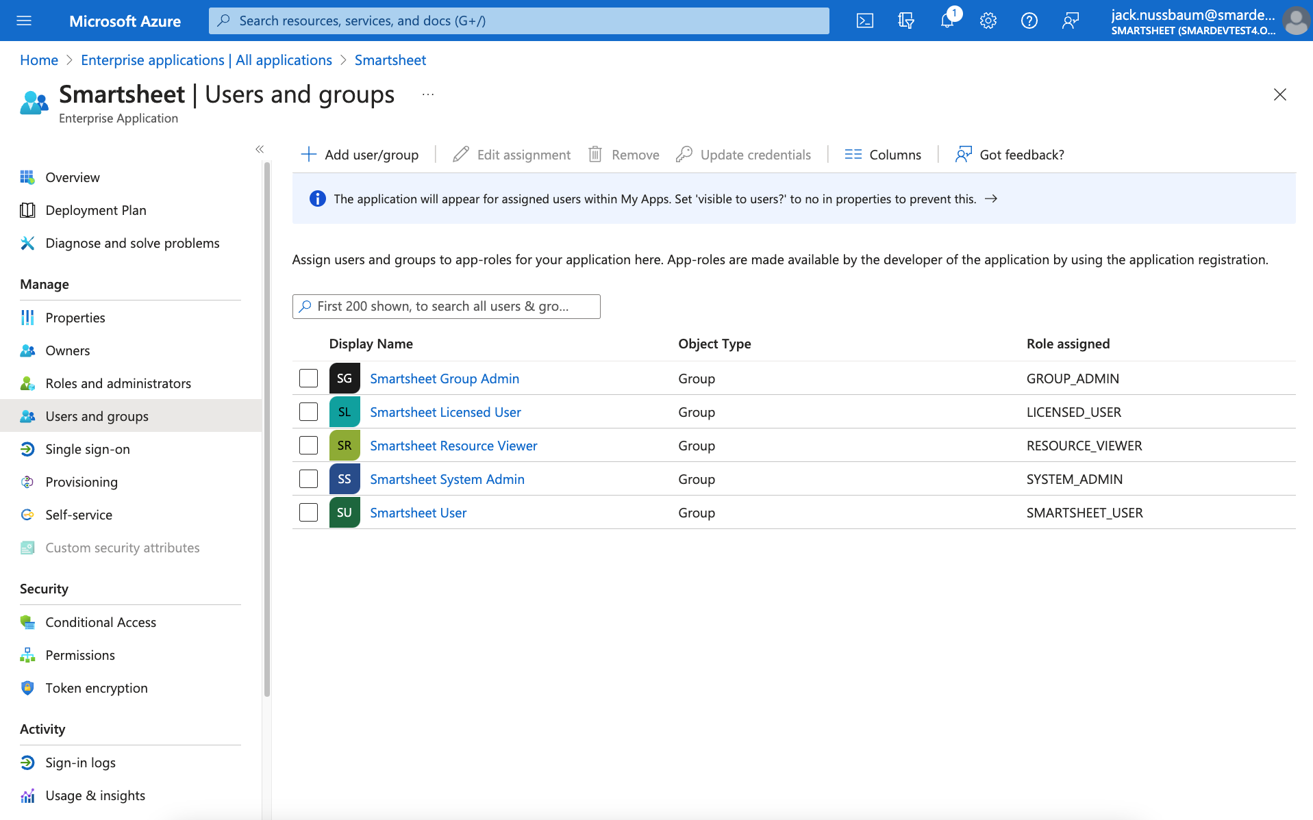 User management with Microsoft Azure and Smartsheet 