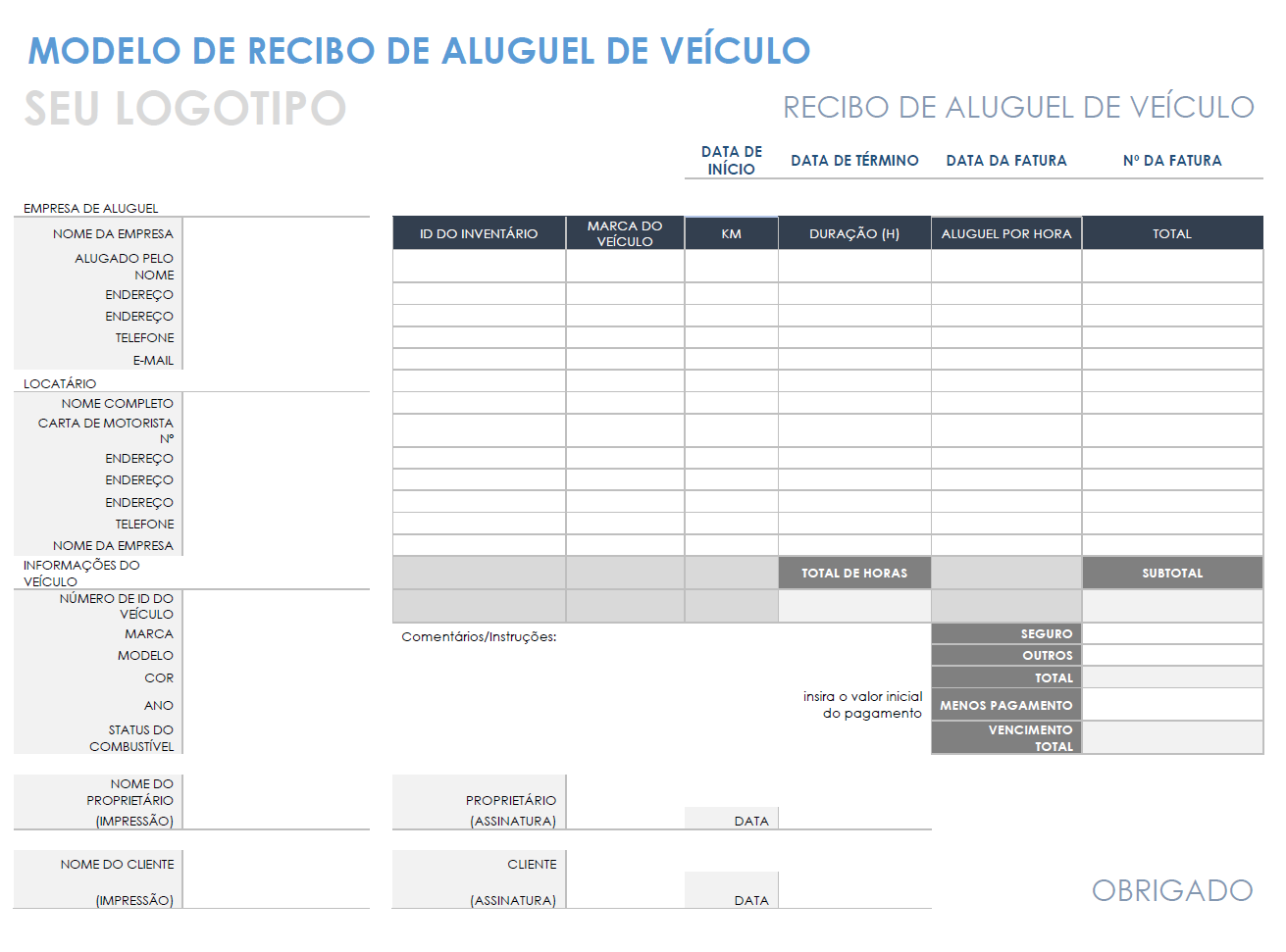  modelo de recibo de aluguel de carro