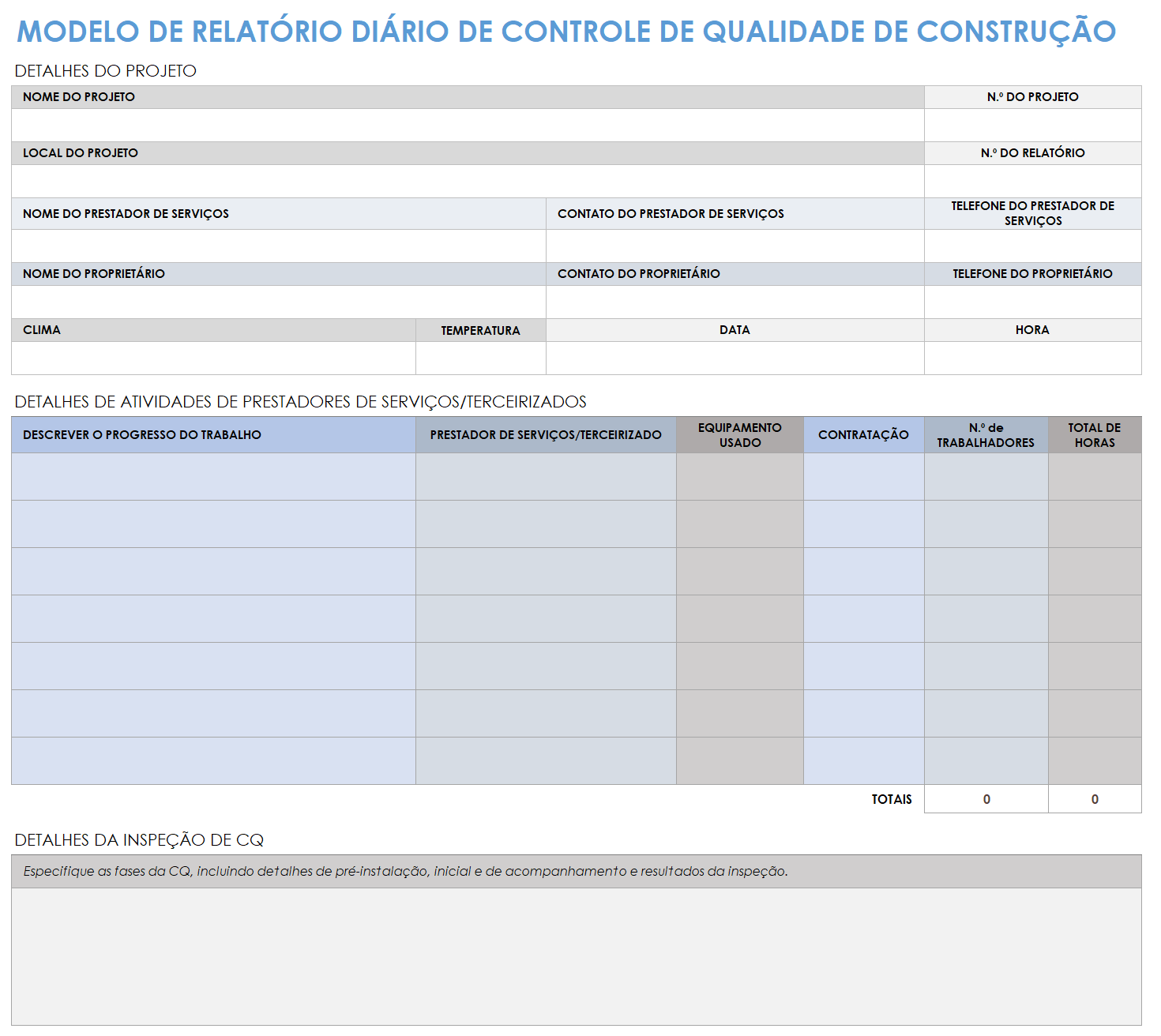  modelo de relatório diário de controle de qualidade de construção