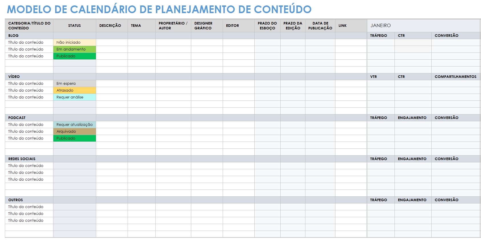  modelo de calendário de planejamento de conteúdo