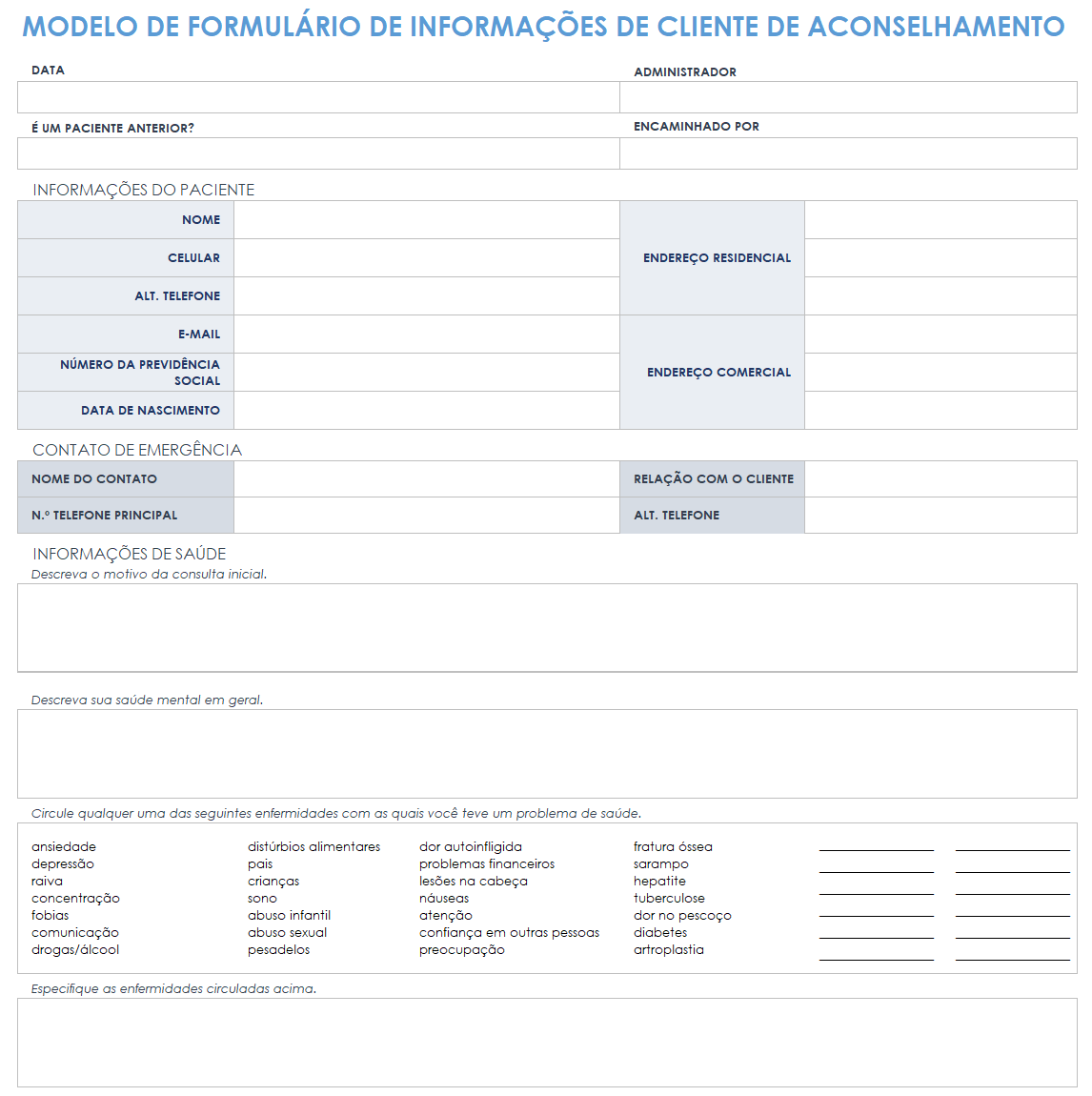  modelo de formulário de informações de aconselhamento ao cliente