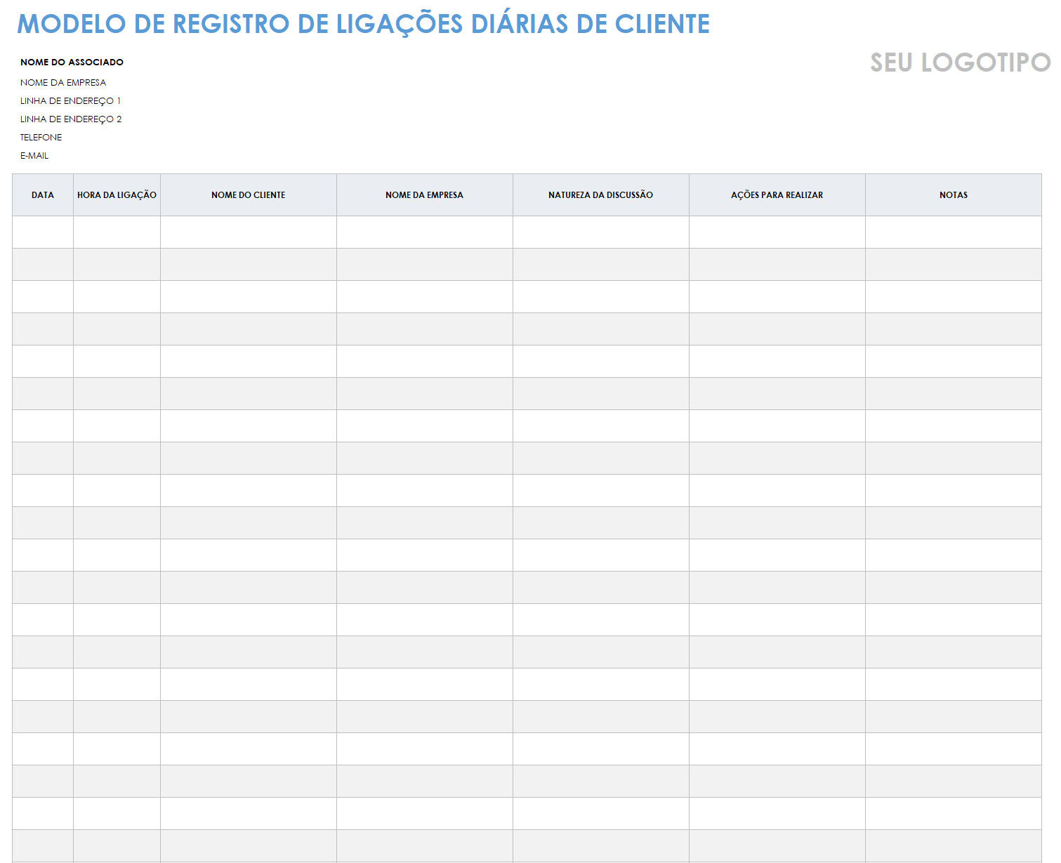  modelo de registro diário de chamadas do cliente