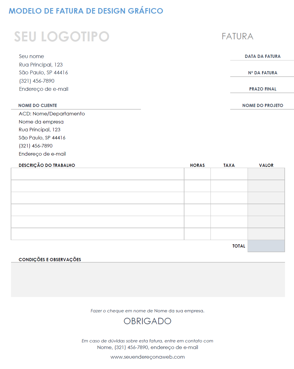 modelo de fatura de design gráfico