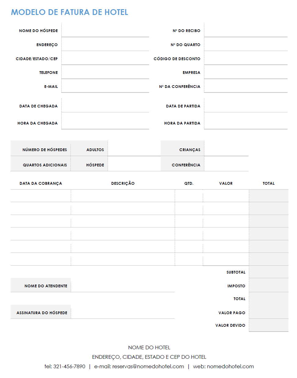  modelo de fatura de hotel