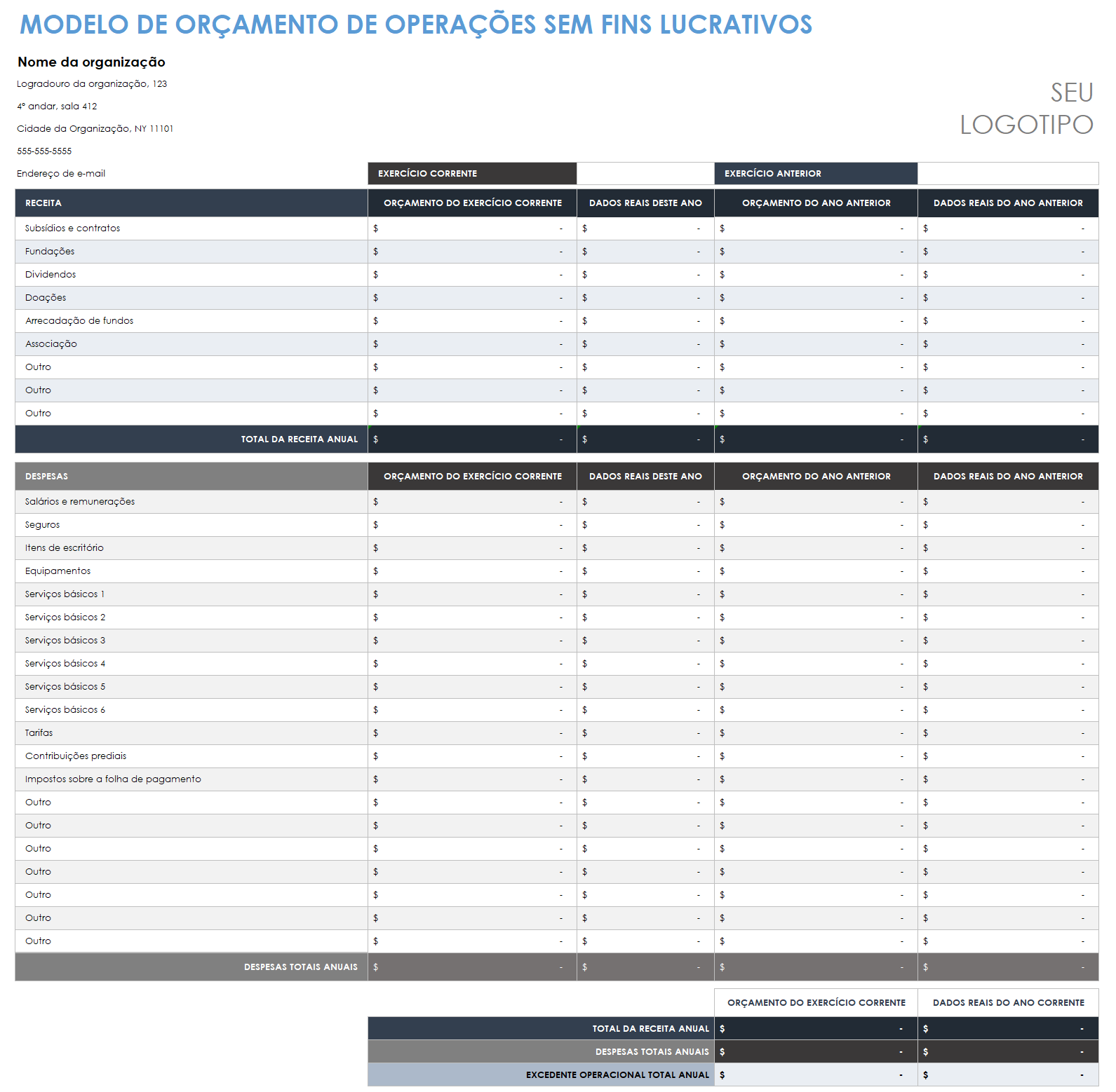  modelo de orçamento operacional para organizações sem fins lucrativos