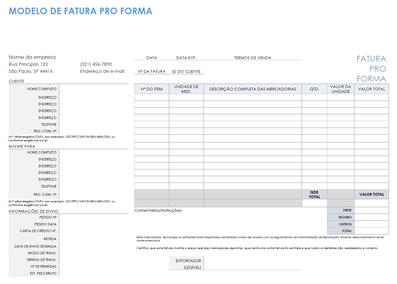  modelo de fatura pró-forma