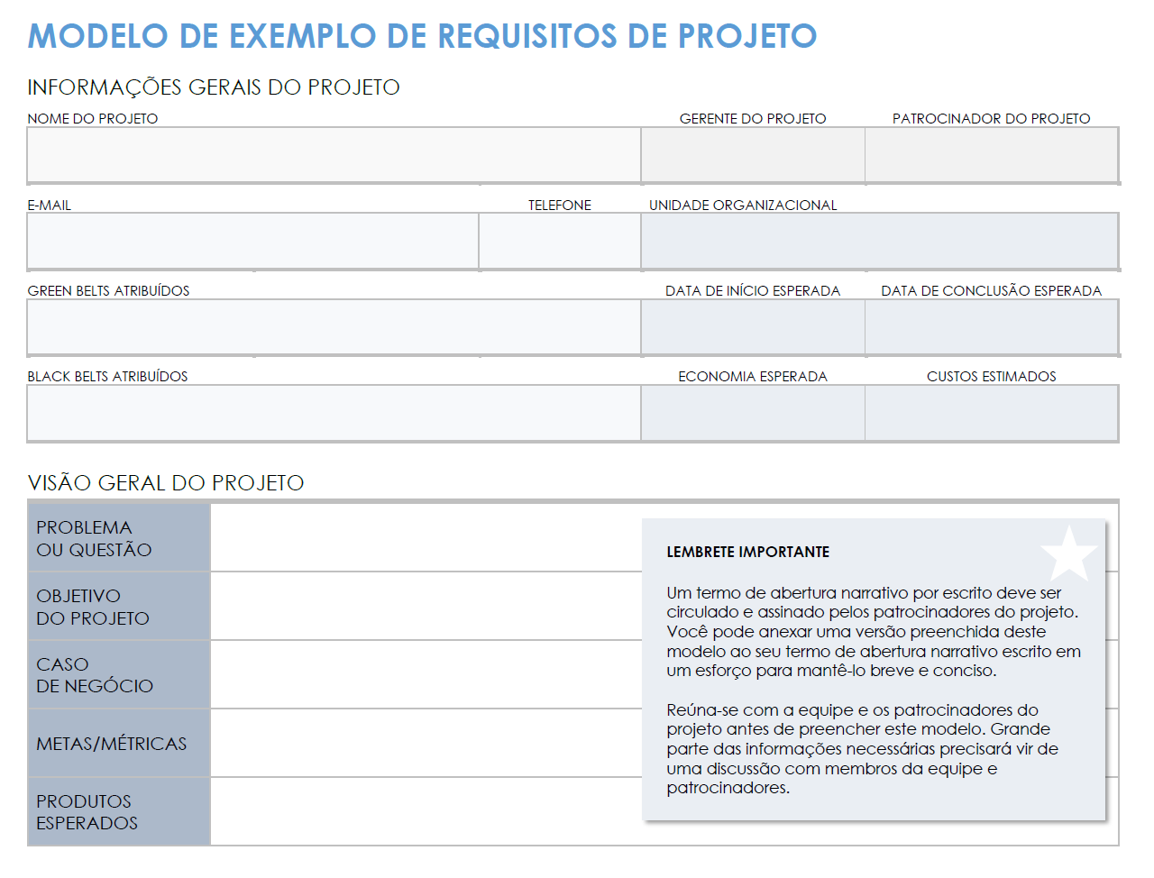 modelo de exemplo de requisitos de projeto