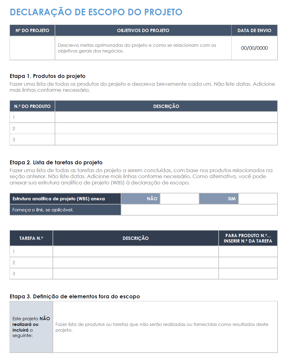  modelo de declaração de escopo do projeto