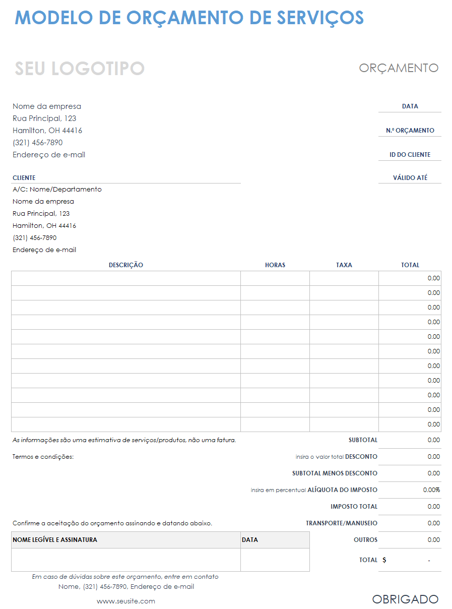  modelo de cotação de serviços