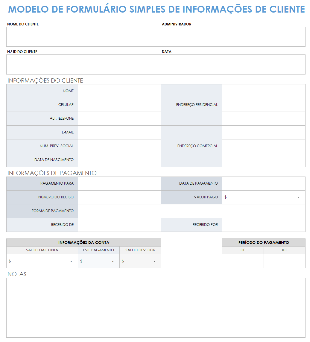  modelo de formulário de informações do cliente simples