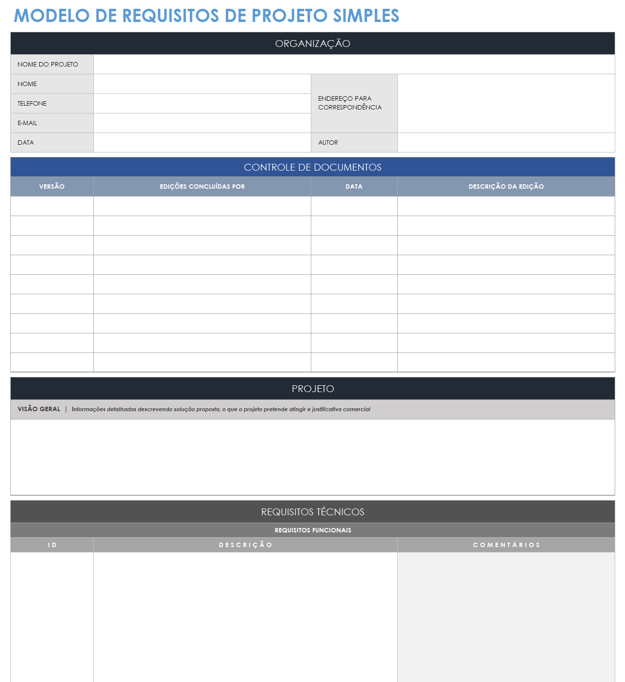  modelo de requisitos de projeto simples