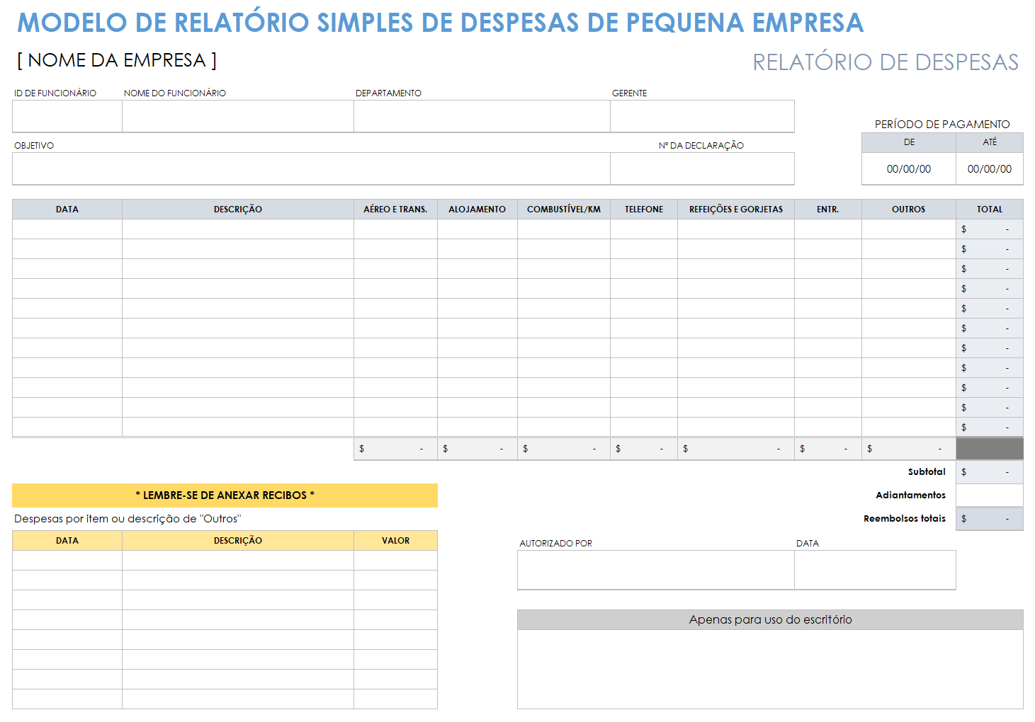  modelo de relatório de despesas simples para pequenas empresas