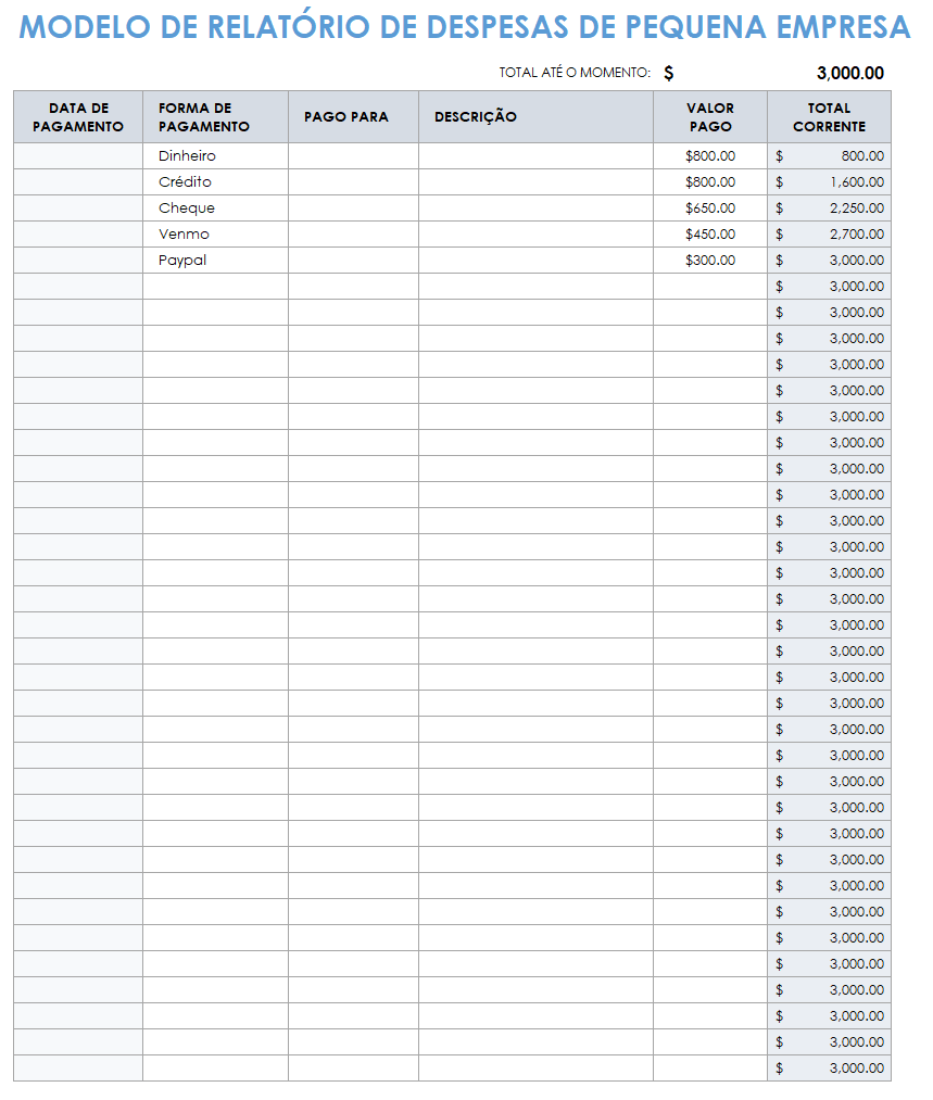 modelo de relatório de despesas diárias para pequenas empresas