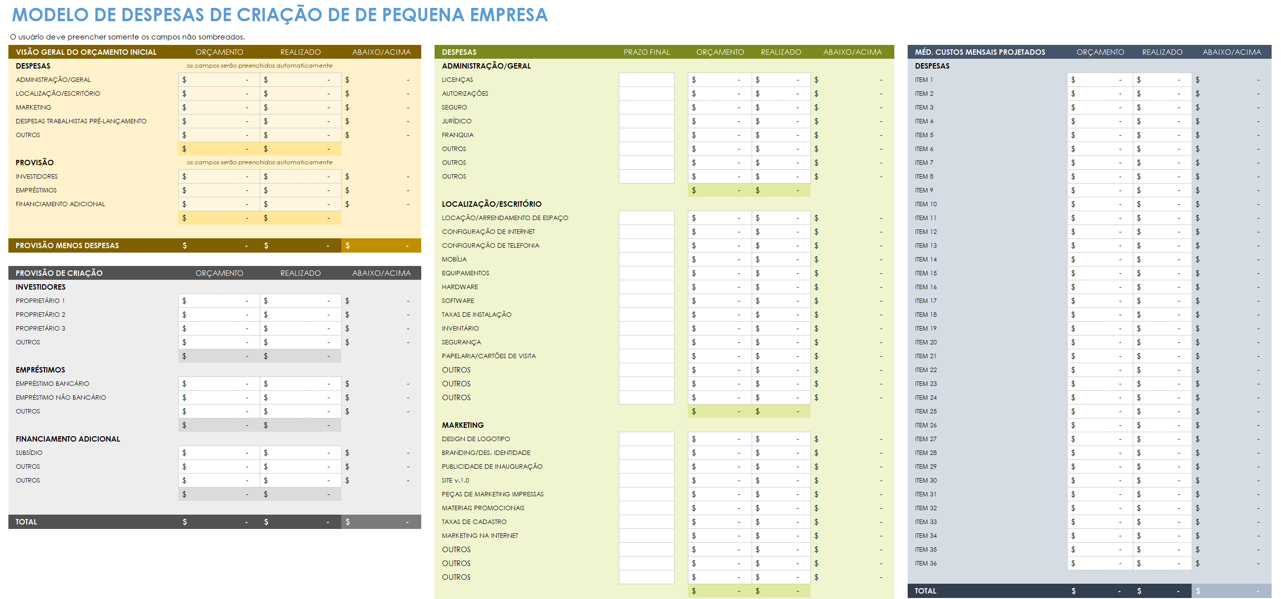  modelo de despesas iniciais para pequenas empresas