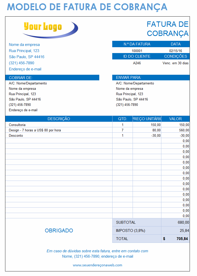  modelo de fatura de cobrança