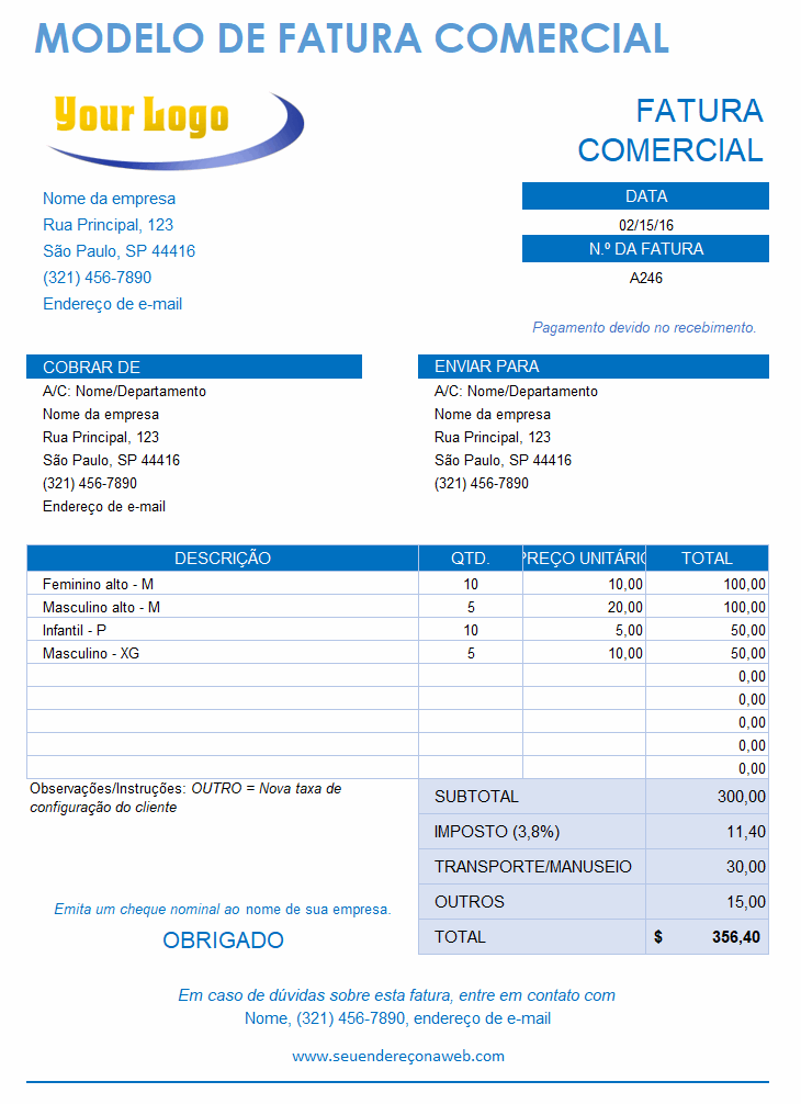  modelo de fatura comercial