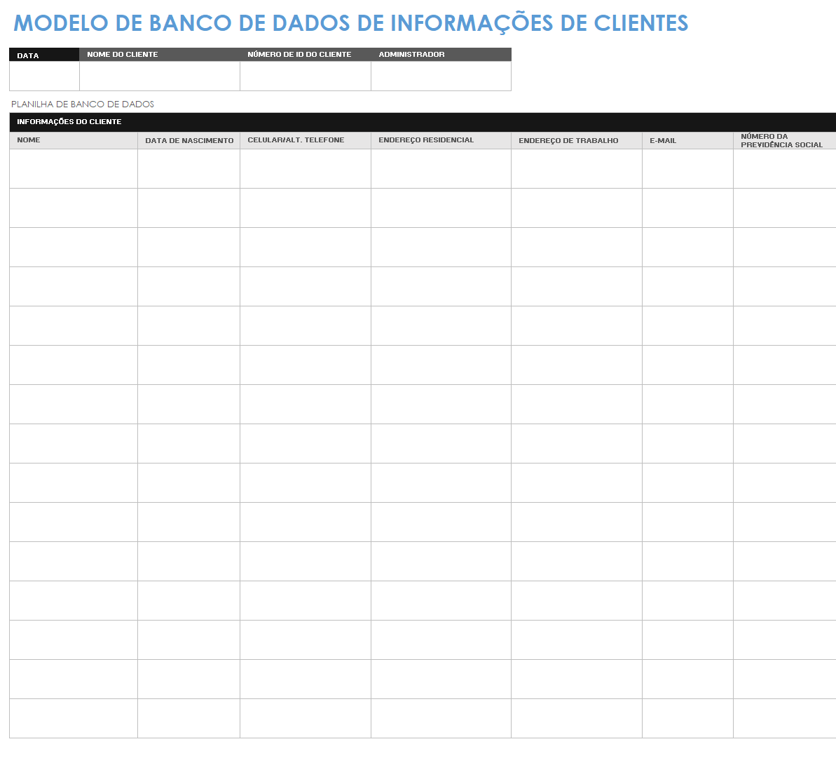  modelo de banco de dados de informações do cliente