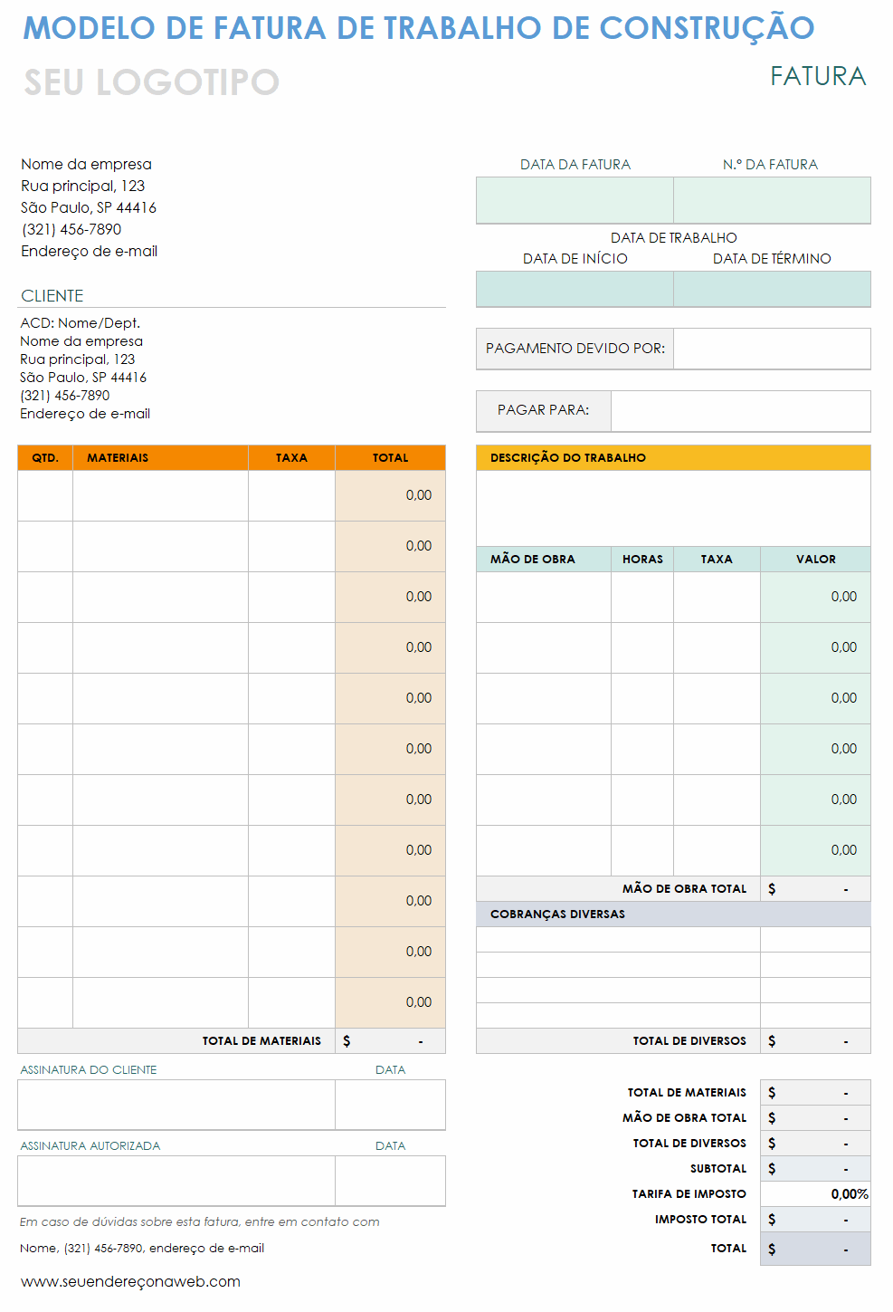  modelo de fatura de trabalho de construção