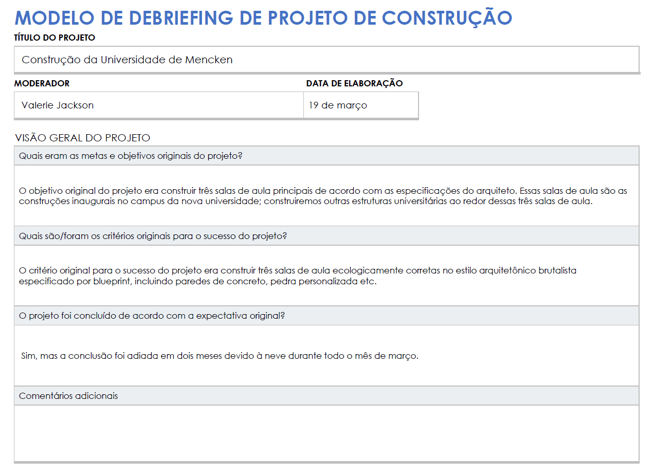 Resumo do projeto de construção