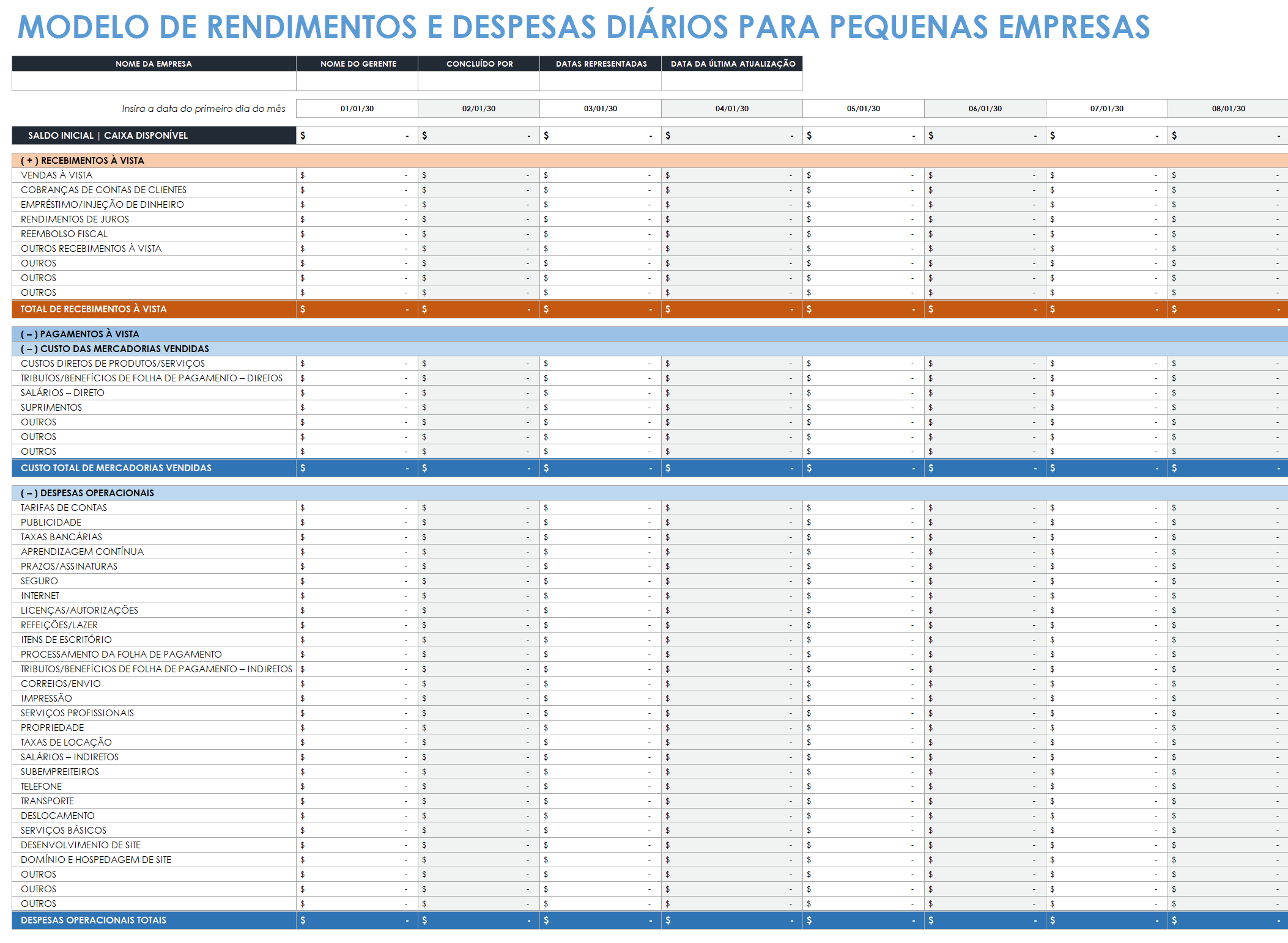  modelo de receita e despesa diária para pequenas empresas