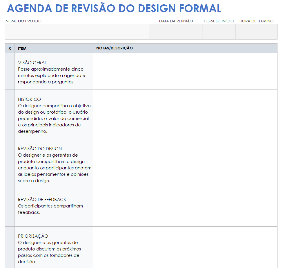 Agenda formal de revisão de design