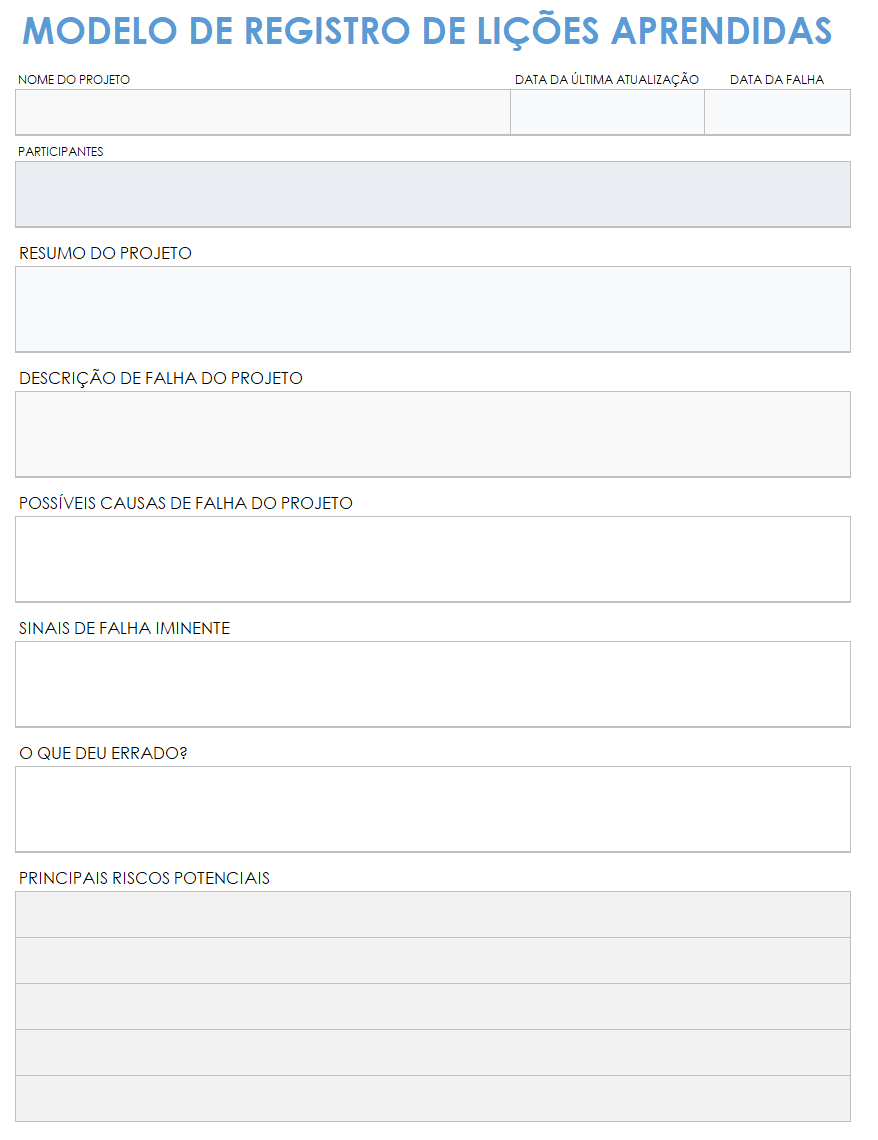  modelo de registro de lições aprendidas