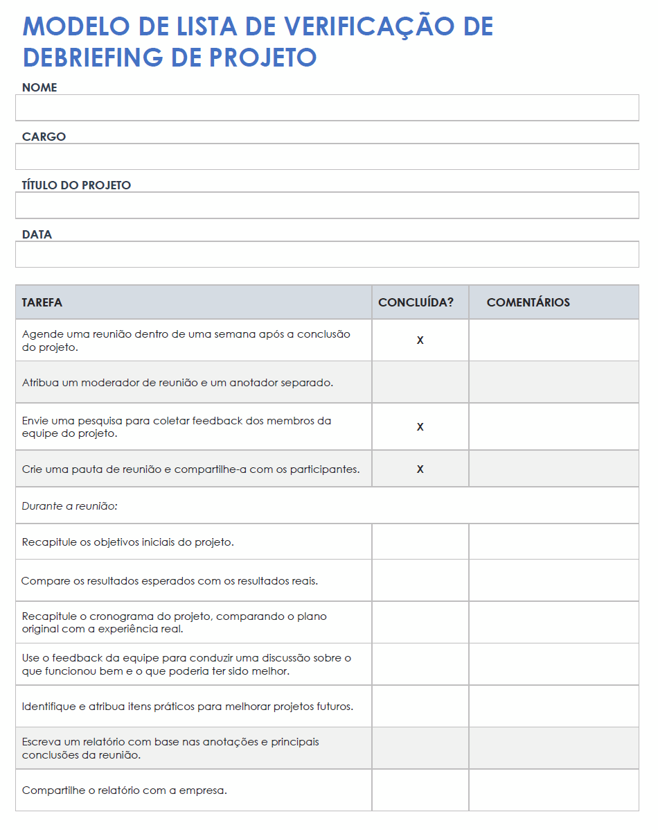 Lista de verificação de resumo do projeto