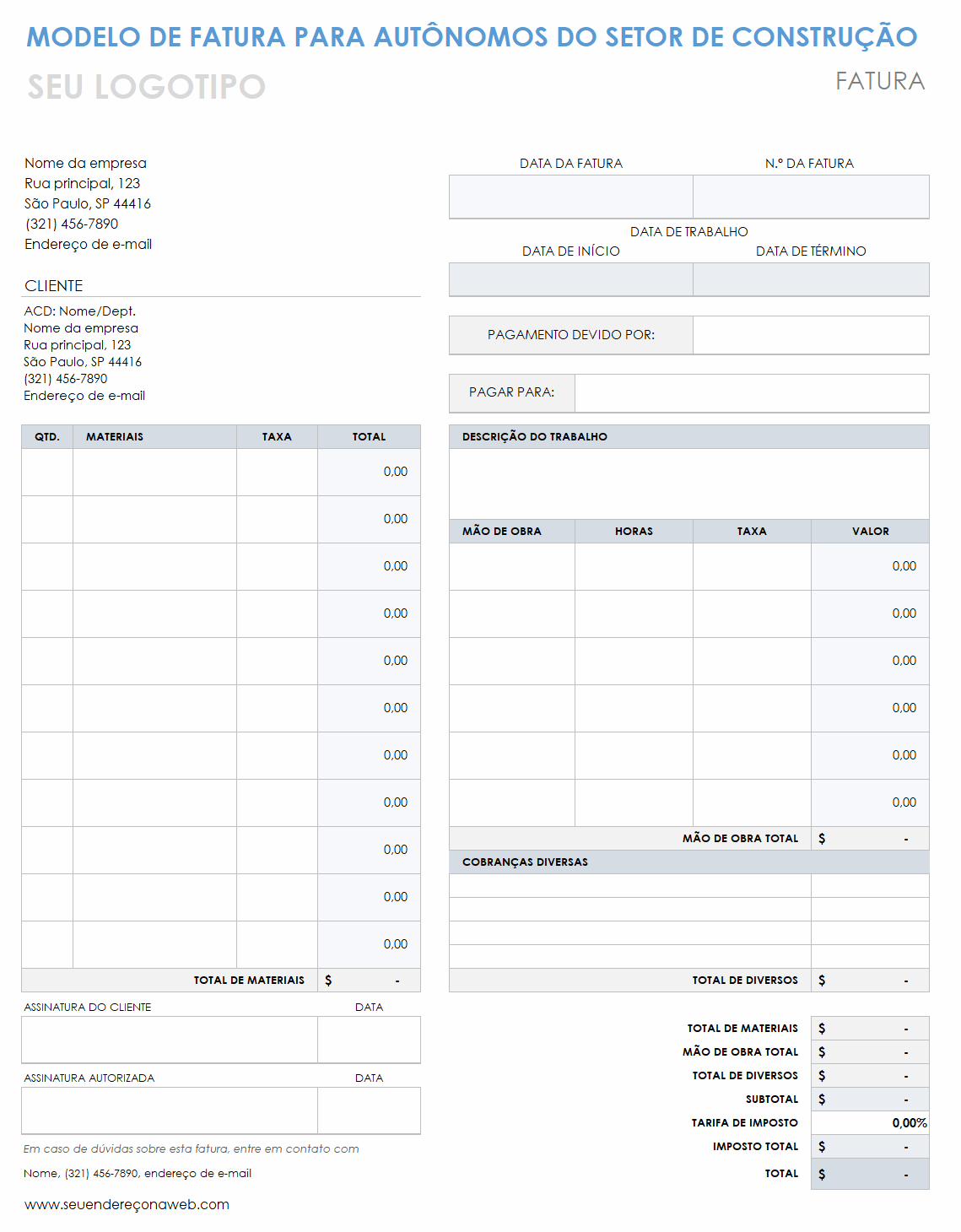  modelo de fatura de construção autônoma