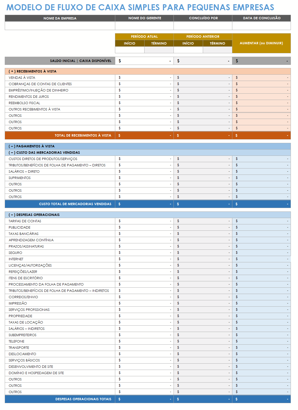  modelo de fluxo de caixa simples para pequenas empresas