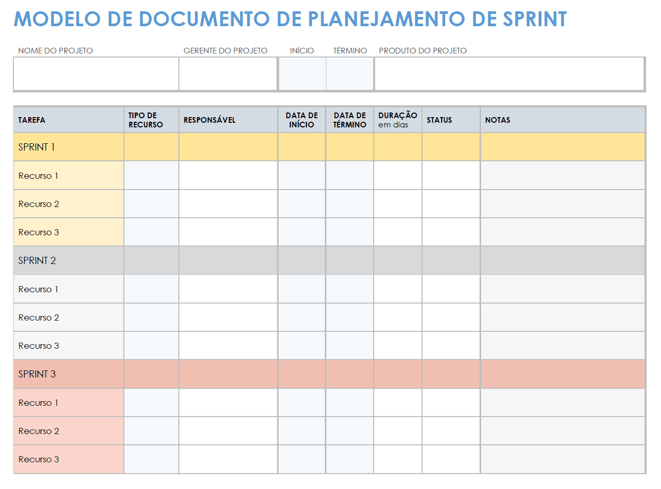  modelo de documento de planejamento de sprint