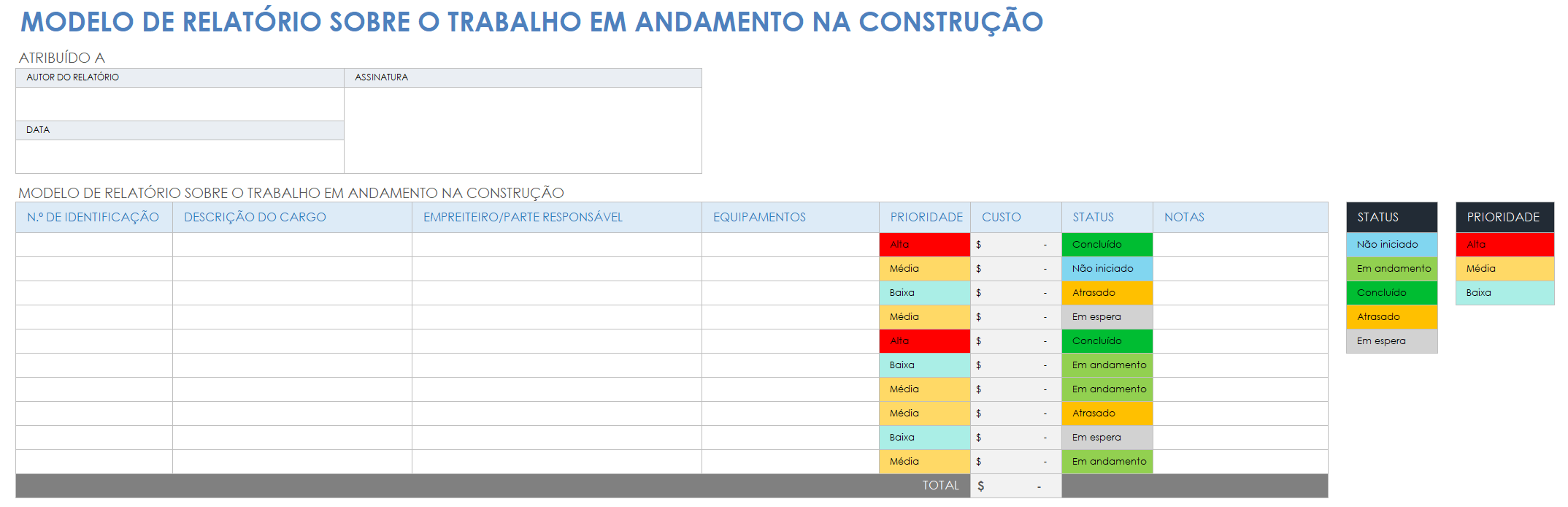 modelo de relatório de pendências de construção