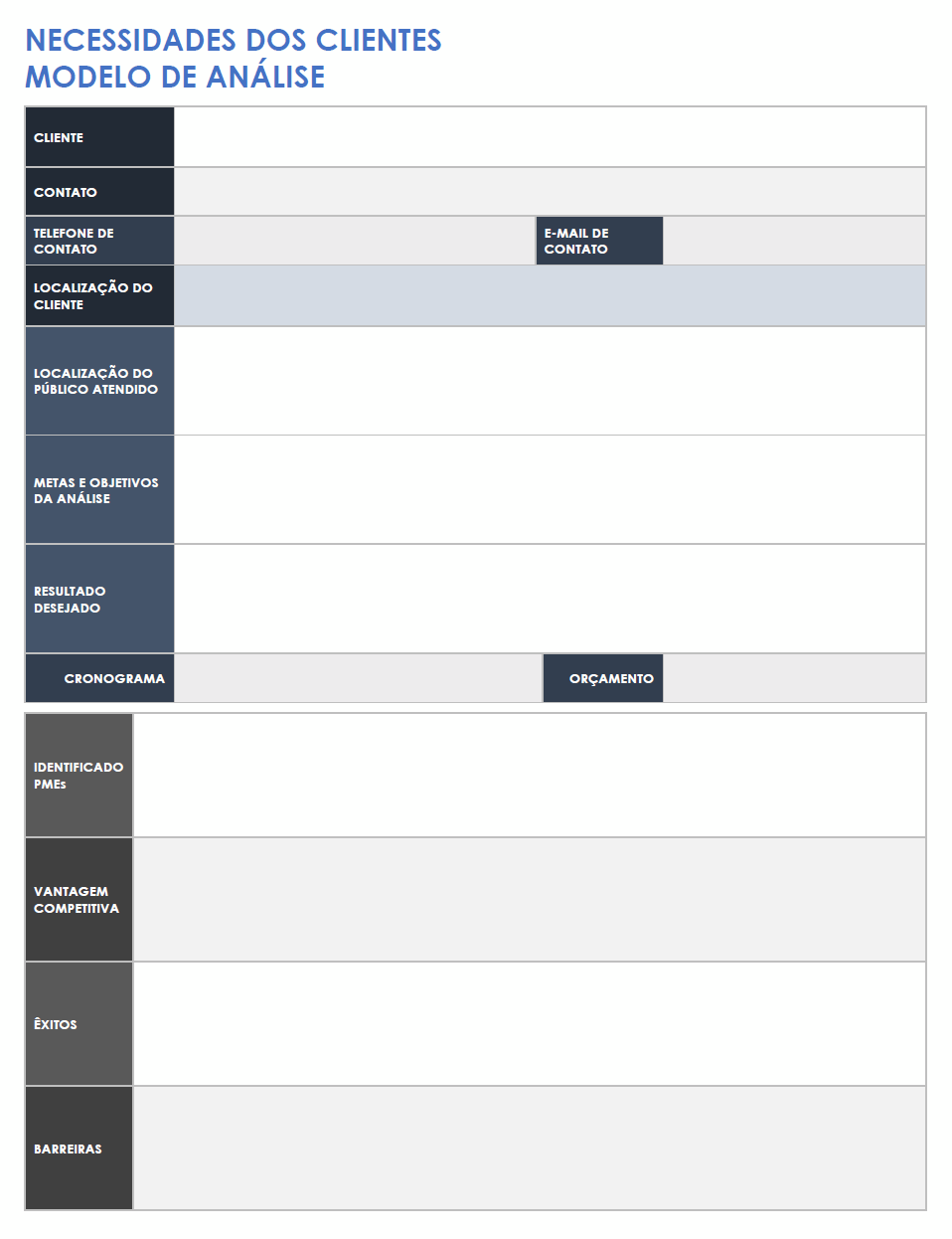 Modelo de análise de necessidades do cliente ou cliente