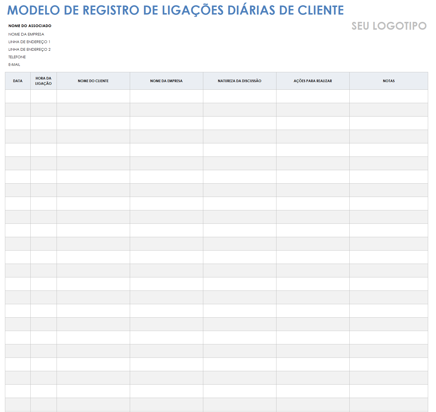 Registro diário de chamadas do cliente