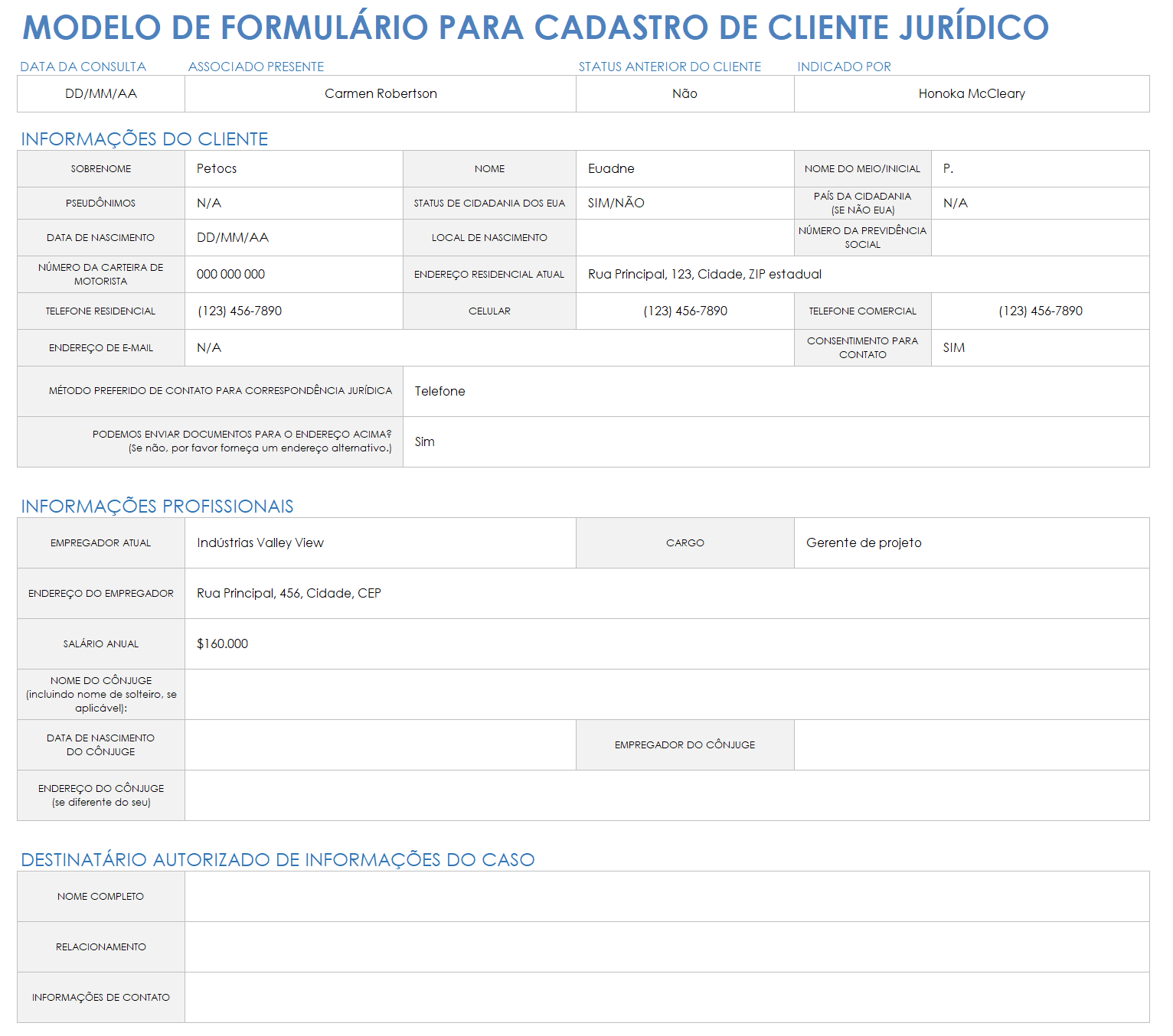  modelo de formulário de admissão de cliente jurídico