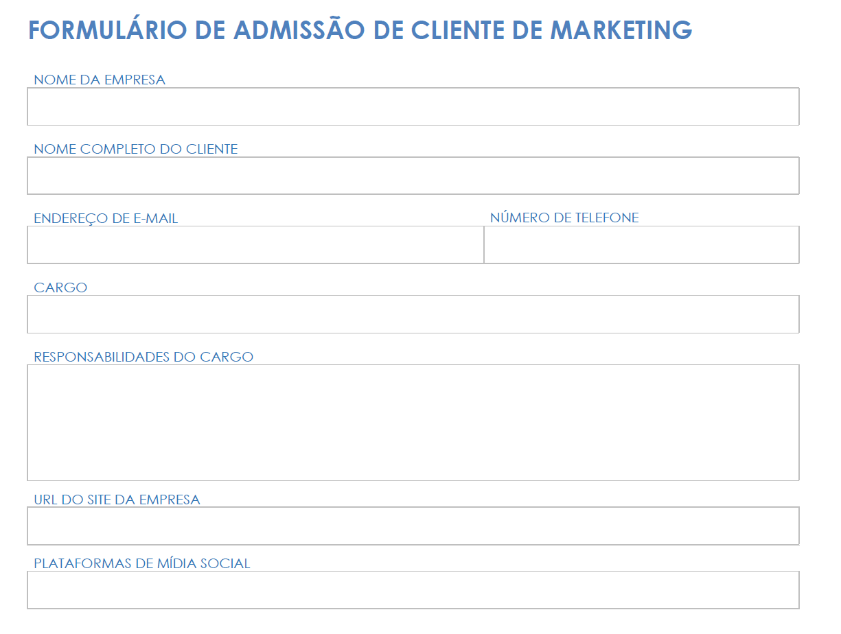  modelo de formulário de admissão de cliente de marketing