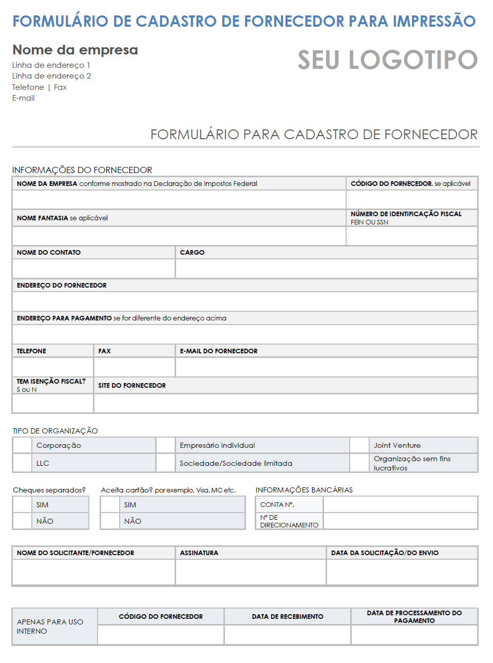  modelo de formulário de inscrição de fornecedor para impressão