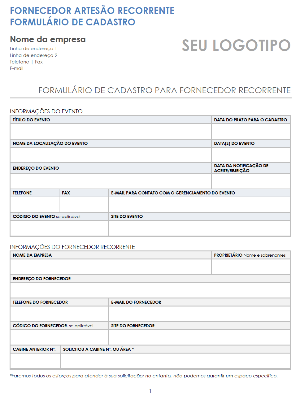 modelo de formulário de inscrição para fornecedor de artesão que retorna