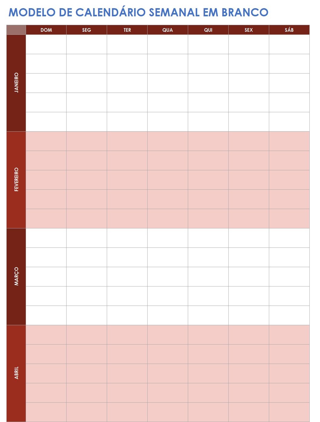 Trabalhar planejamento pessoal calendário semanal em branco