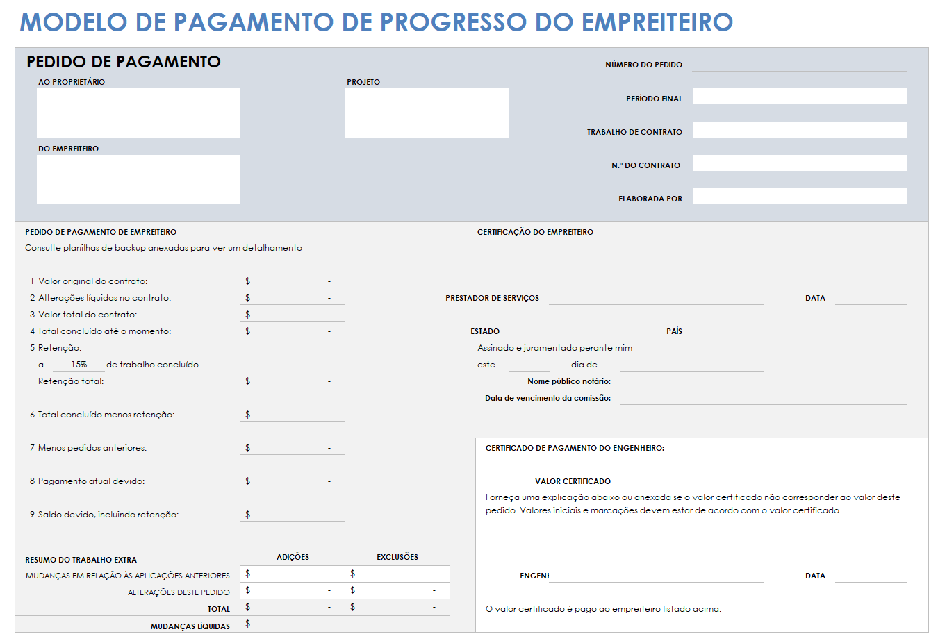 Pagamento de progresso do contratante