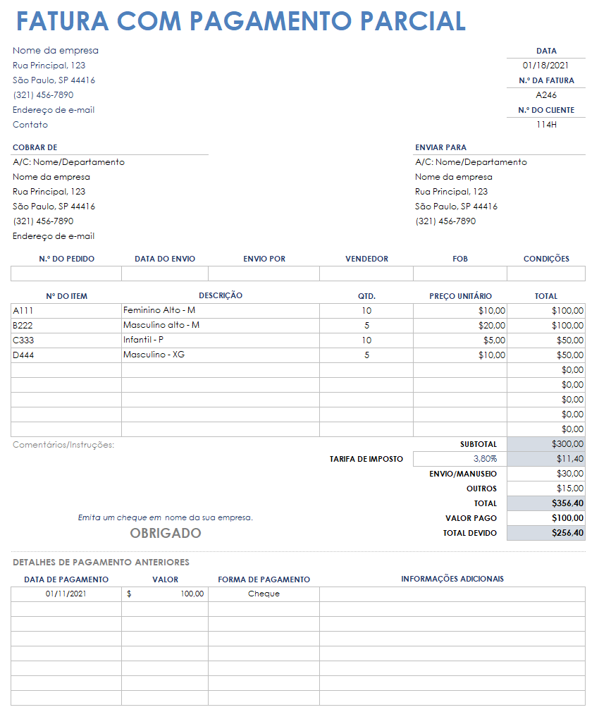 Fatura com Pagamento Parcial