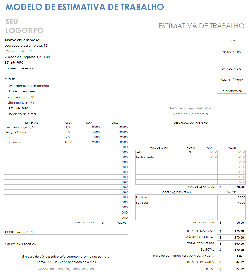 Modelo de estimativa de trabalho