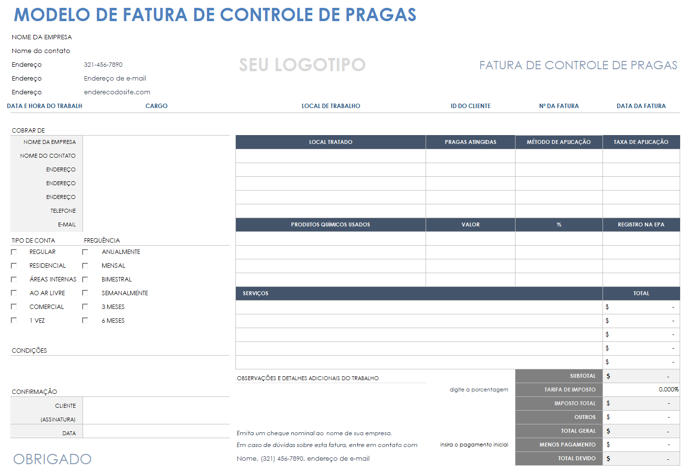 Fatura de Controle de Pragas